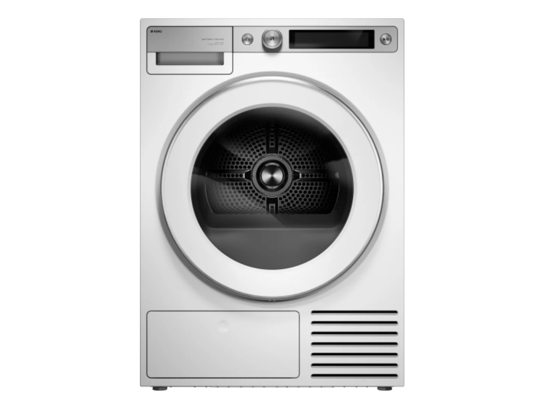 Asko T709HUW, Vapaasti seisova, Edestä täytettävä, Lämpöpumppu, Valkoinen, Rotaatio, Oikea