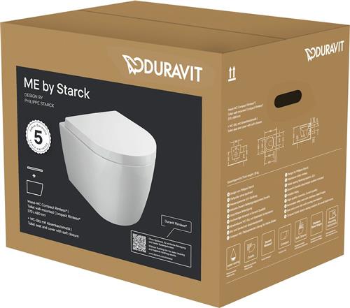DURAVIT ME by Starck Rimless hvid højglans hængeskål med Soft Close toiletsæde - mål på skål: 370 x 480 mm / 613212100