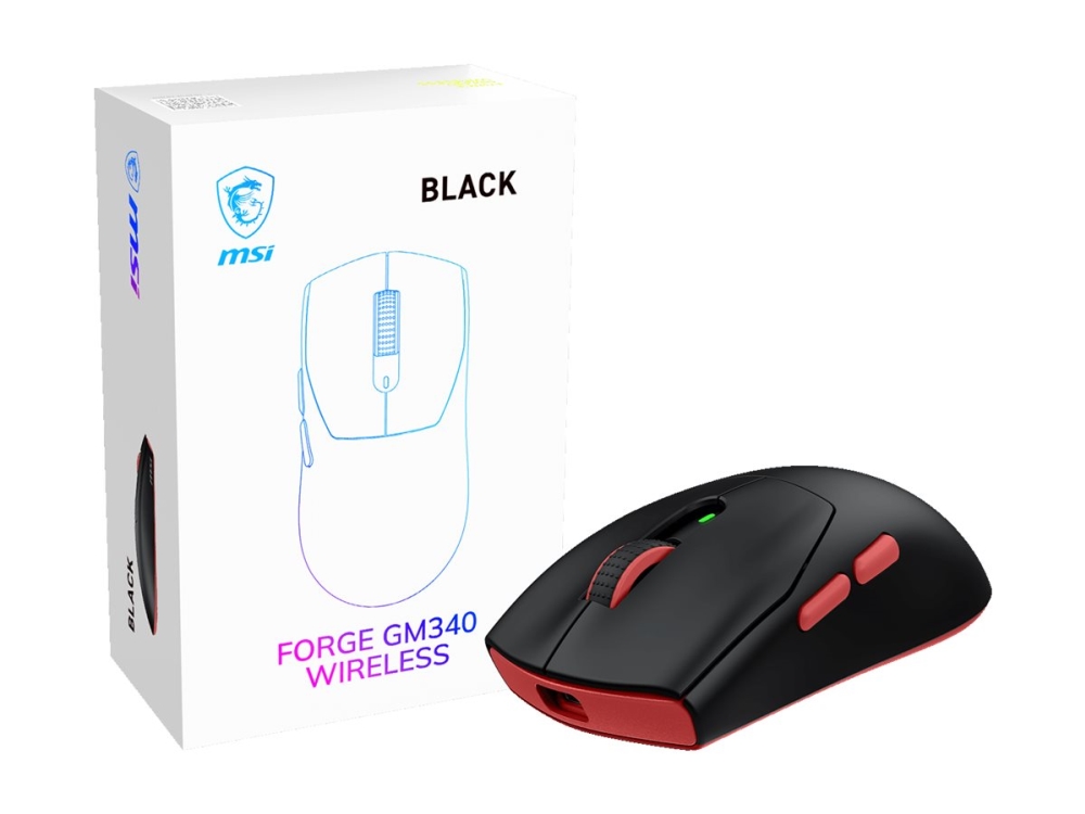 Msi Forge Gm340 Wireless Black, Beidhändig, Optisch, Rf Wireless + Bluetooth, 12000 Dpi, 1 Ms, Schwarz