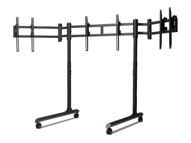Next Level Racing - Vogn med hjul - fritstående - for 3 LCD / plasmapaneler - round tube - kulstofstål - skærmstørrelse: op til 43 tommer