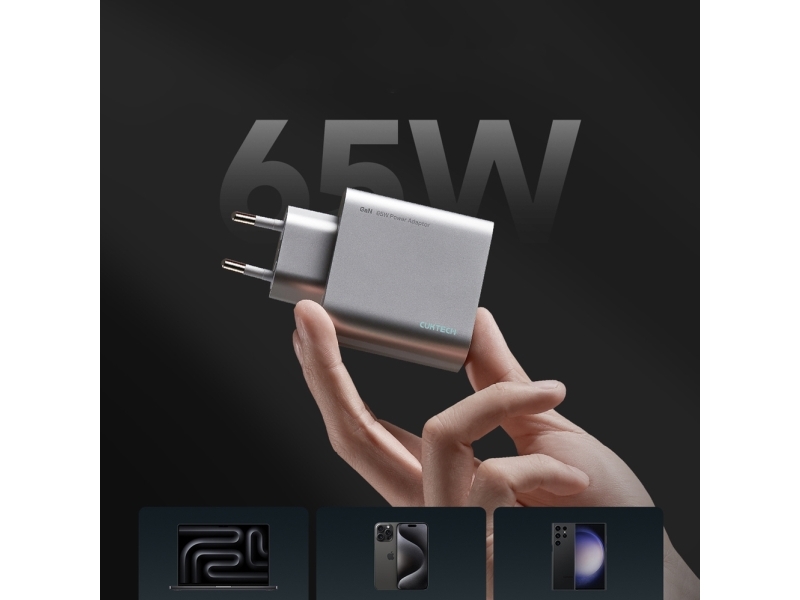 Cuktech 65W Gan Netoplader 2Xusb-C 1Xusb-A - Grå