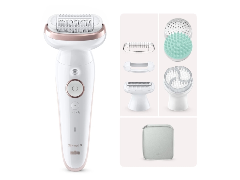 Braun Silk-épil 9 SkinSpa, Roseguld, Hvid, 40 pincetter, MicroGrip, Bikini, 0,5 mm, Batteri