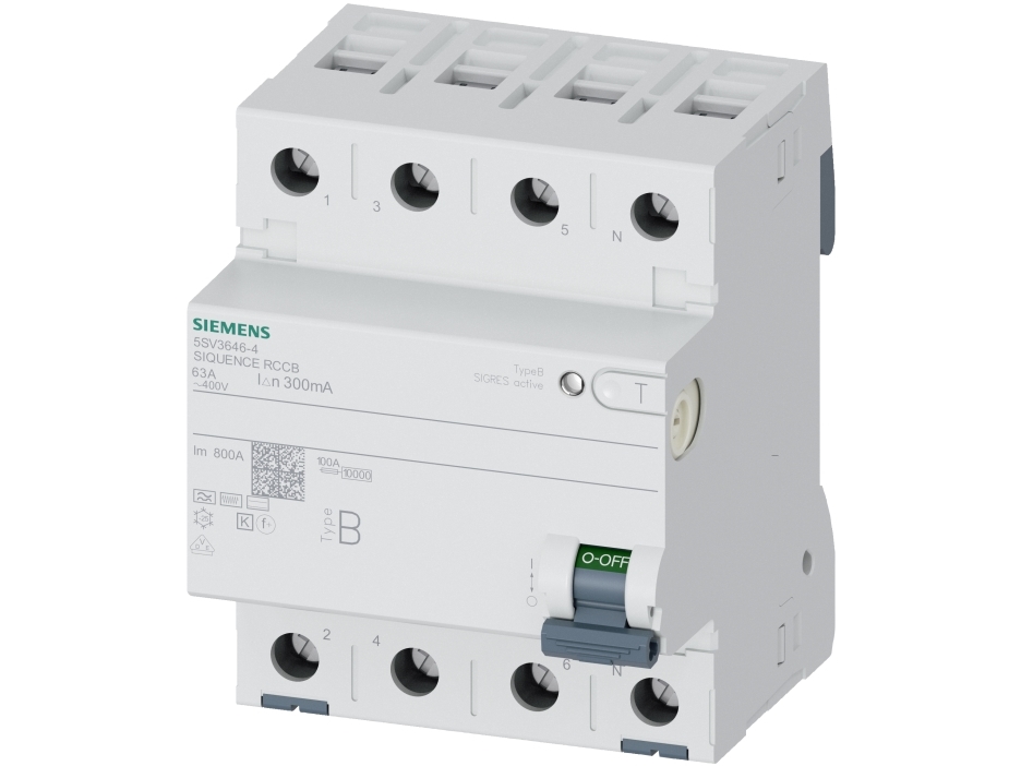 PFI afbryder 4P type B 63A 300mA AC/DC 400 VAC, korttidsforsinket