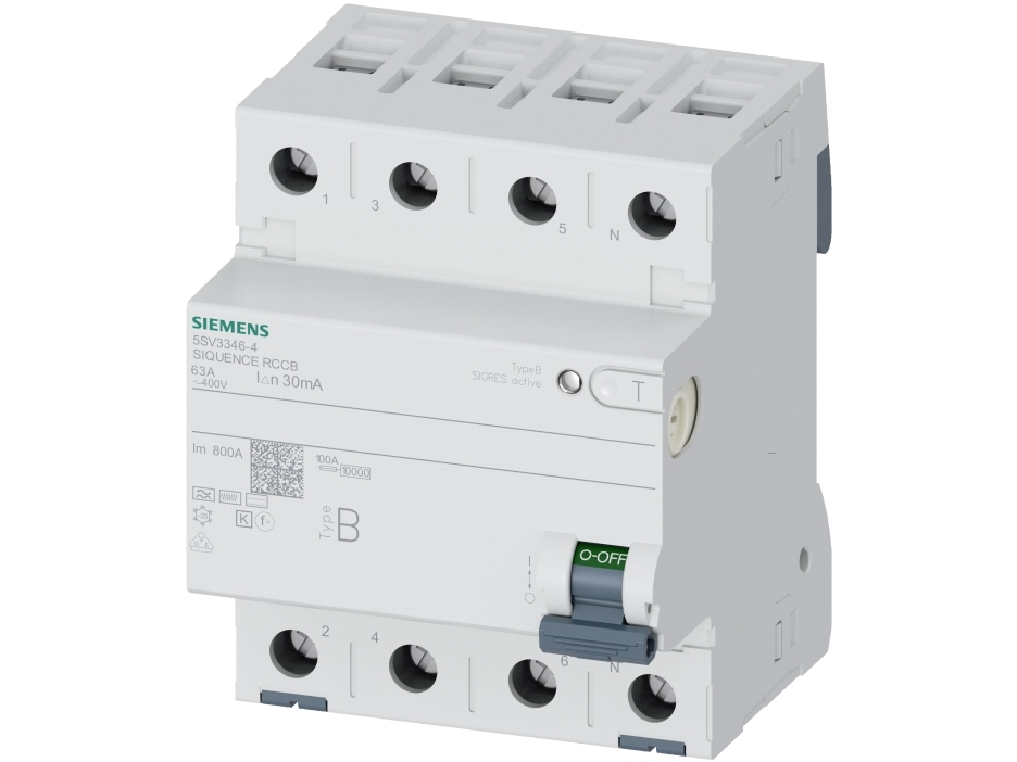 Siemens fejlstrømsafbryder AC/DC 63A 4P 30MA, type B - HPFI relæ