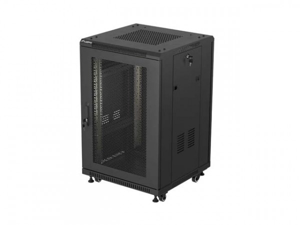 19"-Rack-Schrank, 18 He, 600 × 800, Schwarz, Perforierte Türen, Lanberg (Flat Pack)