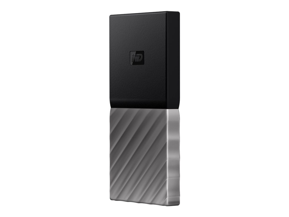 WD My Passport SSD WDBKVX0020PSL - SSD - krypteret - 2 TB - ekstern (bærbar) - USB 3.1 Gen 2 (USB-C stikforbindelse) - 256-bit AES - sort top med pistolmetal (medium metallisk grå) bund