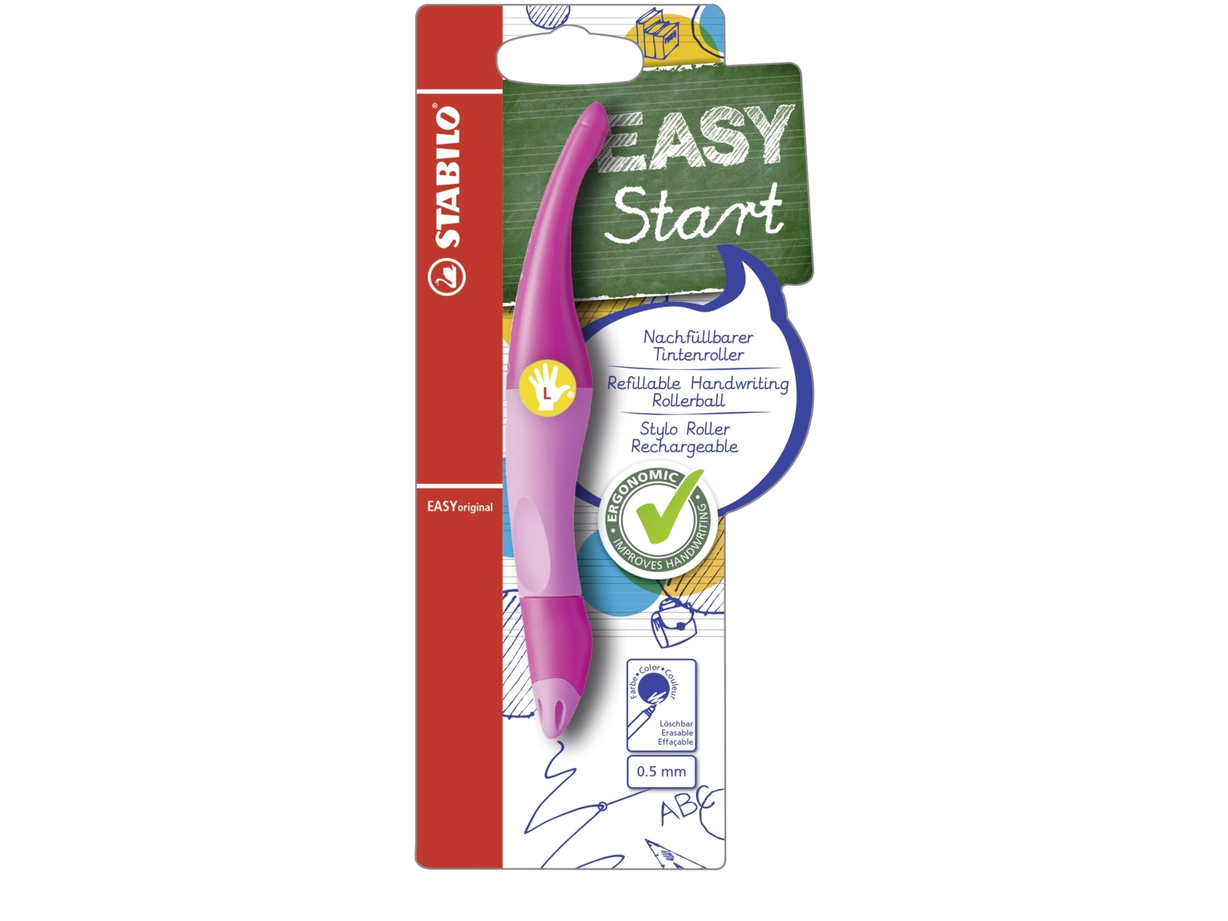 STABILO EASYoriginal, Kuglepen, Lyserød, Blå, 0,5 mm, Mellem, Venstrehåndet
