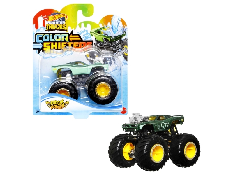 Hot Wheels Monster Trucks Color Shifters-monstertrucks i størrelsesforhold 1:64, 1 legetøjstruck til børn, Monster lasbil, 3 År, Plast, Metal, Flerfarvet