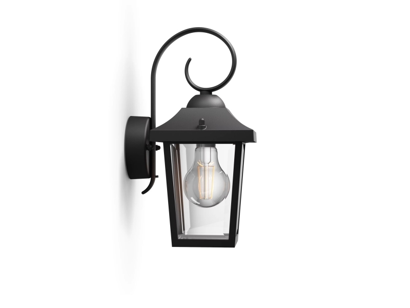 Philips myGarden Buzzard væglampe 60 W E27, uden pære, Udendørs vægbelysning, Sort, Metal, IP44, Terrasse, Have, I
