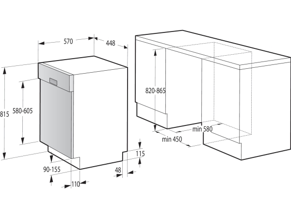 Gorenje Gi520e15x Teilintegrierter Geschirrspüler 45 Cm, Halb Integriert, Single (45 Cm Breit), Edelstahl, Standard (80 - 85 Cm), Schwarz, Silber, Ta