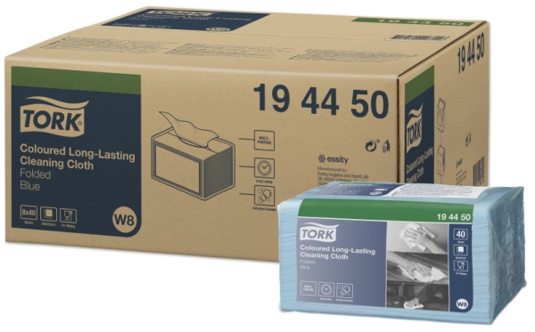 Rengøringsklude, Tork® 194450, Ikke-vævet, Blå, pakke a 40 stk