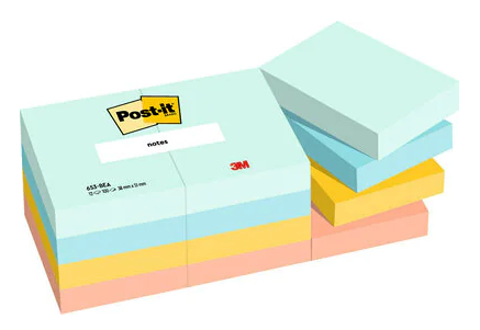 Post-It 653-12-BEA, Rektandel, Blå, Orange, Gul, Papir, 38 mm, 51 mm, 100 ark