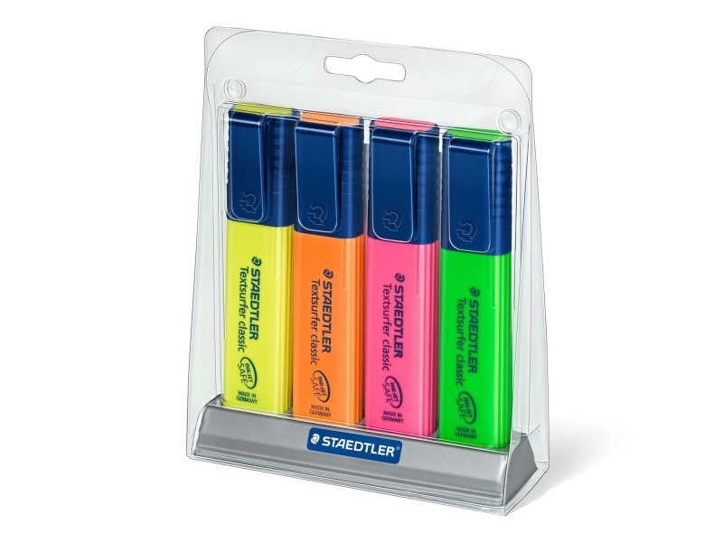 Staedtler Textsurfer Classic 364, 4 Stk, Grøn, Orange, Lyserød, Gul, Mejselspids, Grøn, Orange, Gul, Lyserød, 1 Mm, 5 Mm