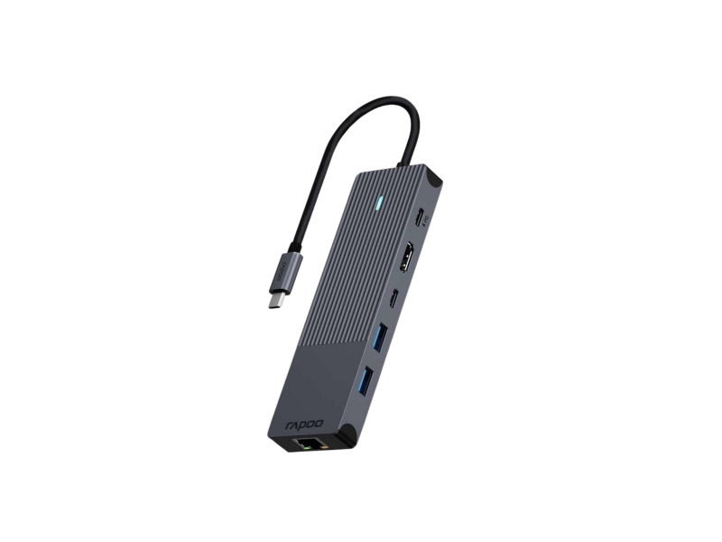 Rapoo Ucm-2002, Usb Typ-C, Hdmi, Rj-45, Usb 3.2 Gen 1 (3.1 Gen 1), Usb Typ-C, Männlich, Schwarz, 5 Gbit/S, 7,5 W