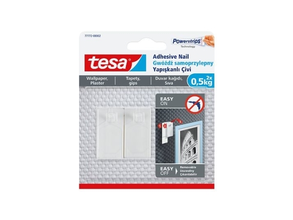 Tesa 77772, Indendørs, Universal Krog, Hvid, Klæbestrimmel, 2 Stk