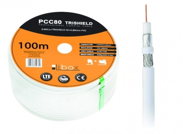 Libox Koaxialkabel Pcc80 100M, 100M, Rg-6/U, Hvid