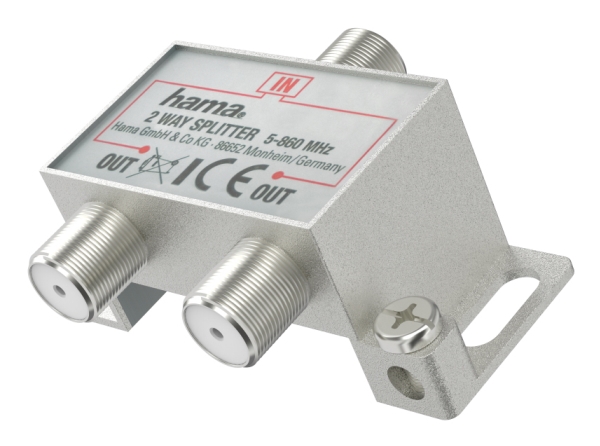 Hama 00205230, Kabelfordeler, 5 - 862 Mhz, Sølv, Metal, Hunstik/Hunstik, 20 Db