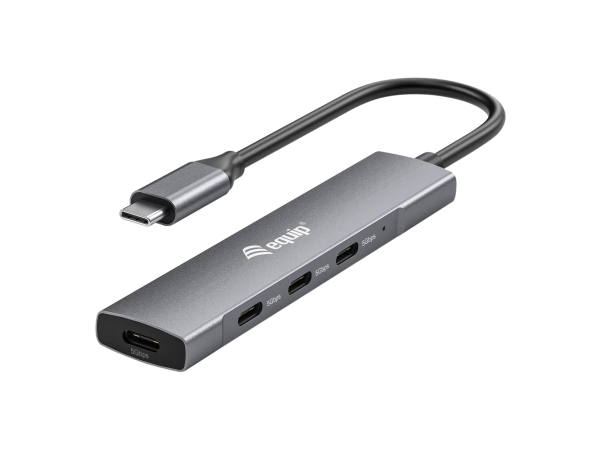 Equip Usb-C-Zu-4-Port-Usb-3.2 Gen 1-Hubs, Usb 3.2 Gen 1 (3.1 Gen 1) Type-C, Usb 3.2 Gen 1 (3.1 Gen 1) Type-C, 5000 Mbit/S, Schwarz, Silber, Aluminium