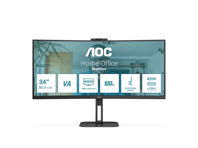 Aoc V5 Cu34v5cw, 86,4 Cm (34"), 3440 X 1440 Pixel, Wide Quad Hd, Led, 4 Ms, Sort