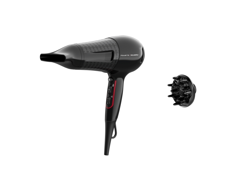Rowenta X Karl Lagerfeld Cv591l Powerline Hair Dryer 2100W With Ion Booster And Thermo Control - Black/Red