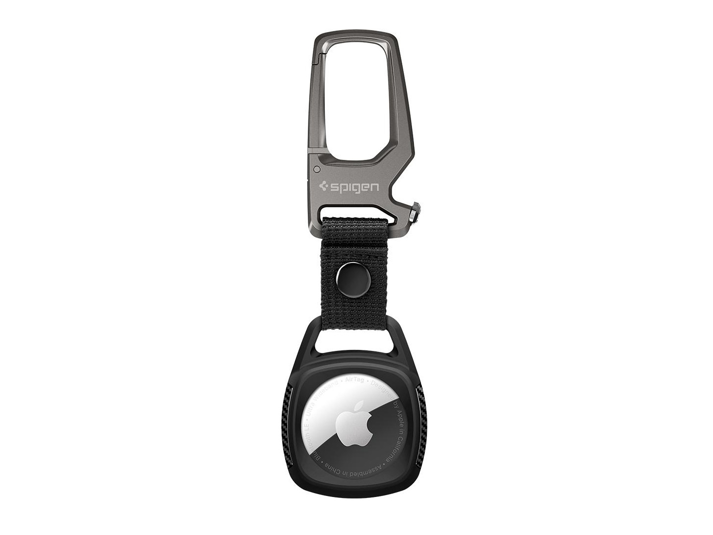 Spigen Rugged Armor Taske Til airtag Mat sort Stainless steel Tekstil Zinklegering Karbonfiber