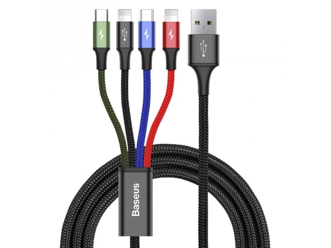 Baseus Kb2l435a12bk, Schwarz, Blau, Grün, Rot, Usb A, 2 X Lightning + Micro-Usb B + Usb C, 1,2 M, Männlich, Männlich