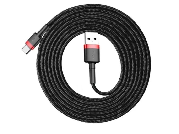 Baseus Cafule Usb Kabel Strapazierfähiges Nylonkabel Usb/Usb-C Kabel Qc3.0 2A 3M Schwarz-Rotes Kabel (Catklf-U91) Universal