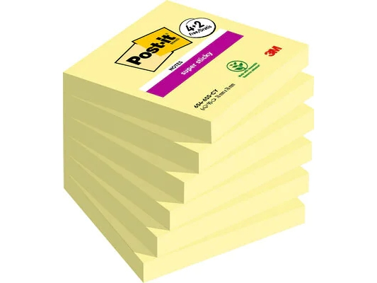Sticky Note 76X76mm Gul Super Sticky 654-Sscy-P4+2 Pakke Med 6 (654-Sscy-P4+2)