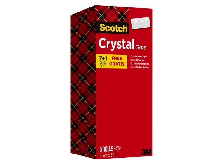 Tape, Scotch, Crystal klar, 8 ruller, 19 mm x 33 m billede