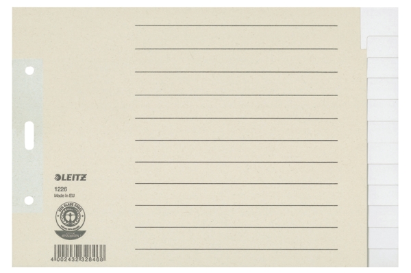Leitz Register Blanko, Papier, Leerer Registerindex, Papier, Grau, 100 G/M², 240 Mm, 240 Mm