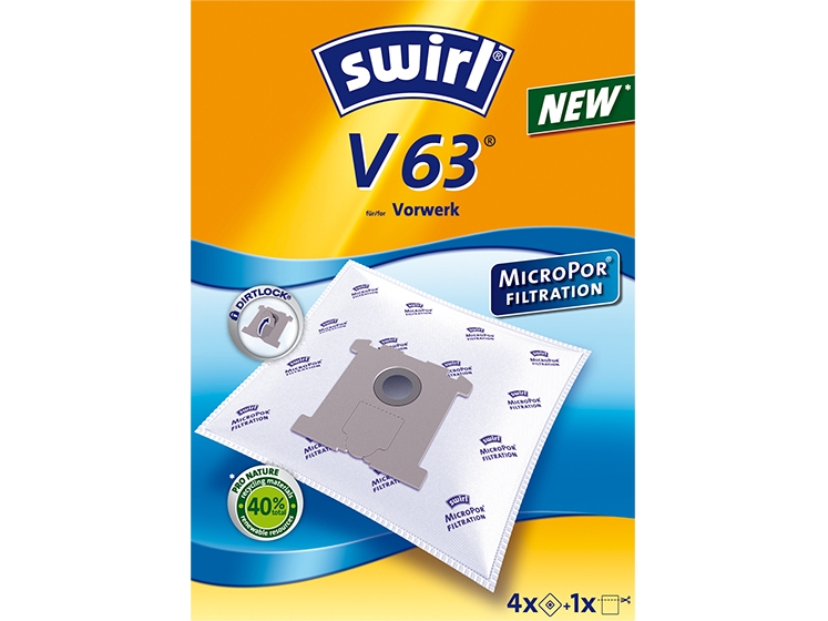 Swirl V 63 Micropor, Staubbeutel, Zylinder-Vakuum, Blau, Weiß, Vorverk Vt 250/251/252 Tiger, 4 Stück(E)