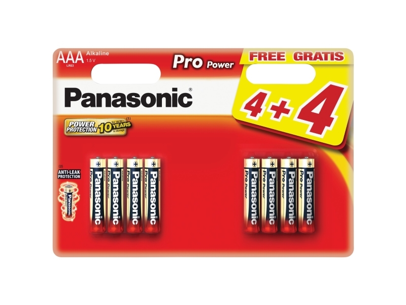 Panasonic Pro Power AAA 4+4, Engangsbatteri, AAA, Alkaline, 1,5 V, 8 stk, Sort, Guld, Rød