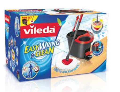 Vileda Easy Wring & Clean, Laminat, Kacheln, Holz, Faser, Grau, Rot