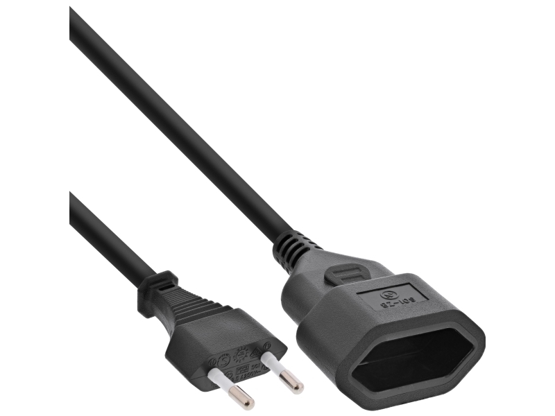 Inline Euro-Verlängerung, Eurostecker An Eurokupplung, Schwarz, 2M, 2 M, Netzstecker Typ C, Cee7/16