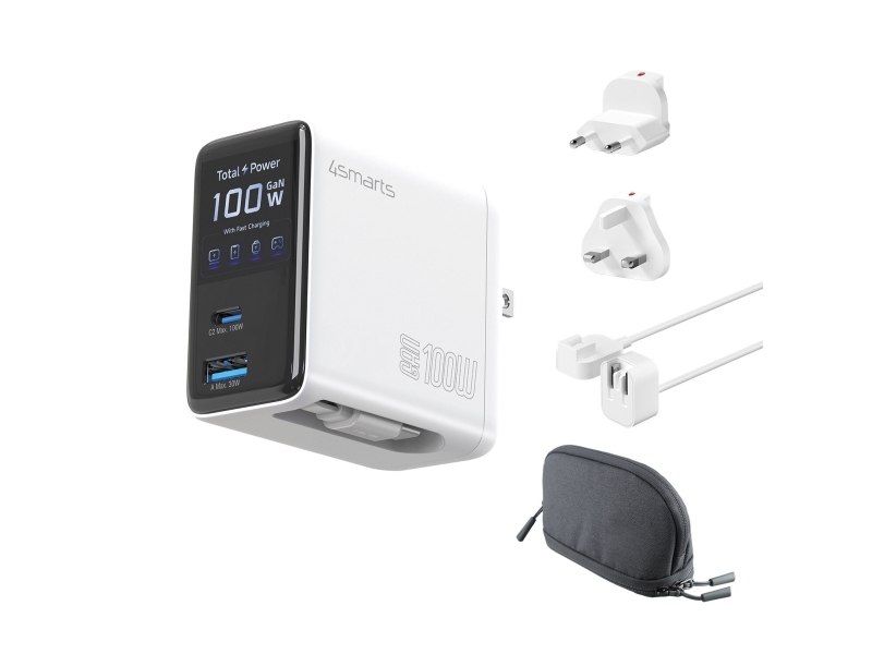 4Smarts Ladegerät Gan Flex Screen Ai 100W 2Usb-C+1Usb-A Travel (548100)
