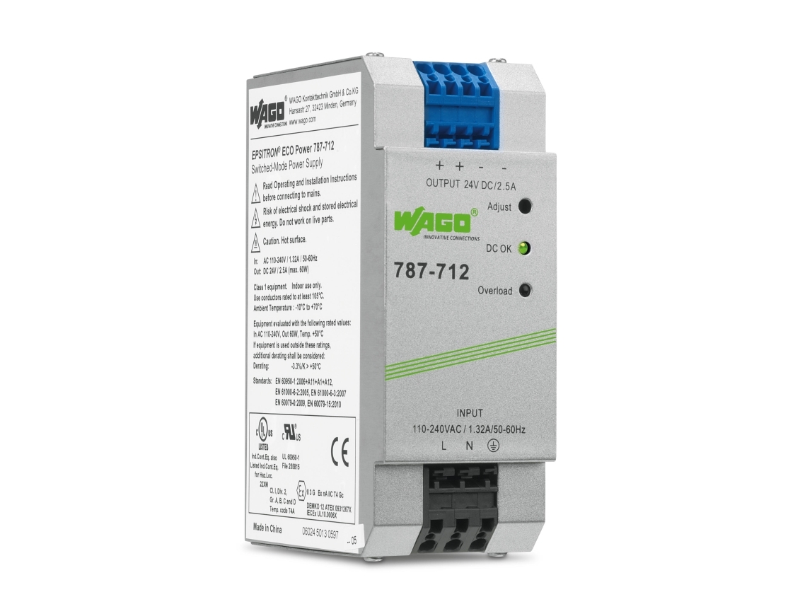 Wago 787-712, 60 W, 85 - 264 V, 47 - 63 Hz, 0,7 - 1,2 A, passiv, 20 ms