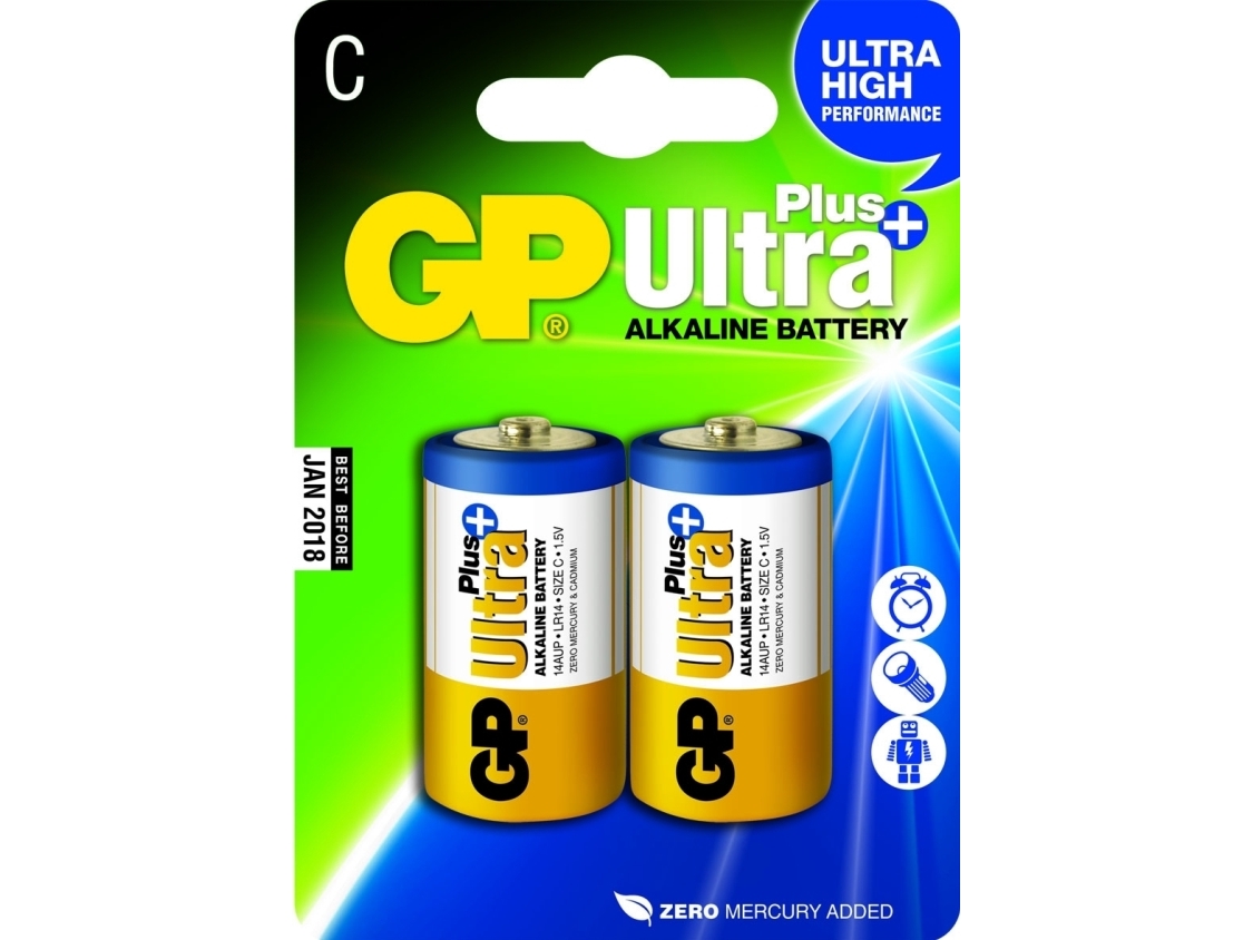 Gp Batteries Ultra Plus Alkaline C, Einwegbatterie, C, Alkali, 1,5 V, 2 Stück(E), Mehrfarbig