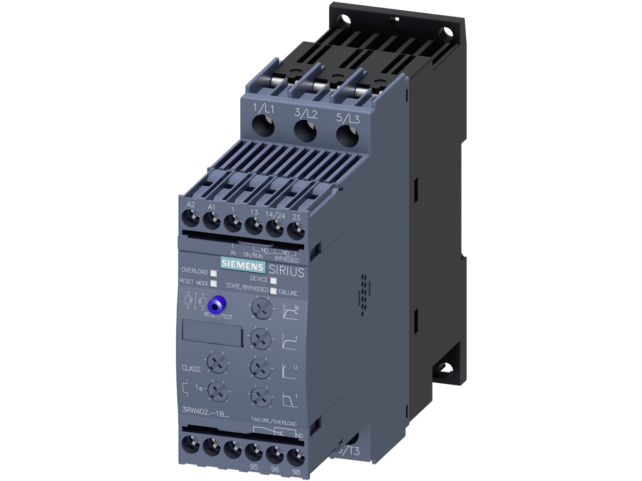 Siemens 3RW4028-1BB04 3RW40281BB04 Softstarter Motoreffekt ved 400 V 18,5 kW 480 V Nominel strøm 38 A, IP20, 705 g, 181 mm, 156 mm, 58 mm