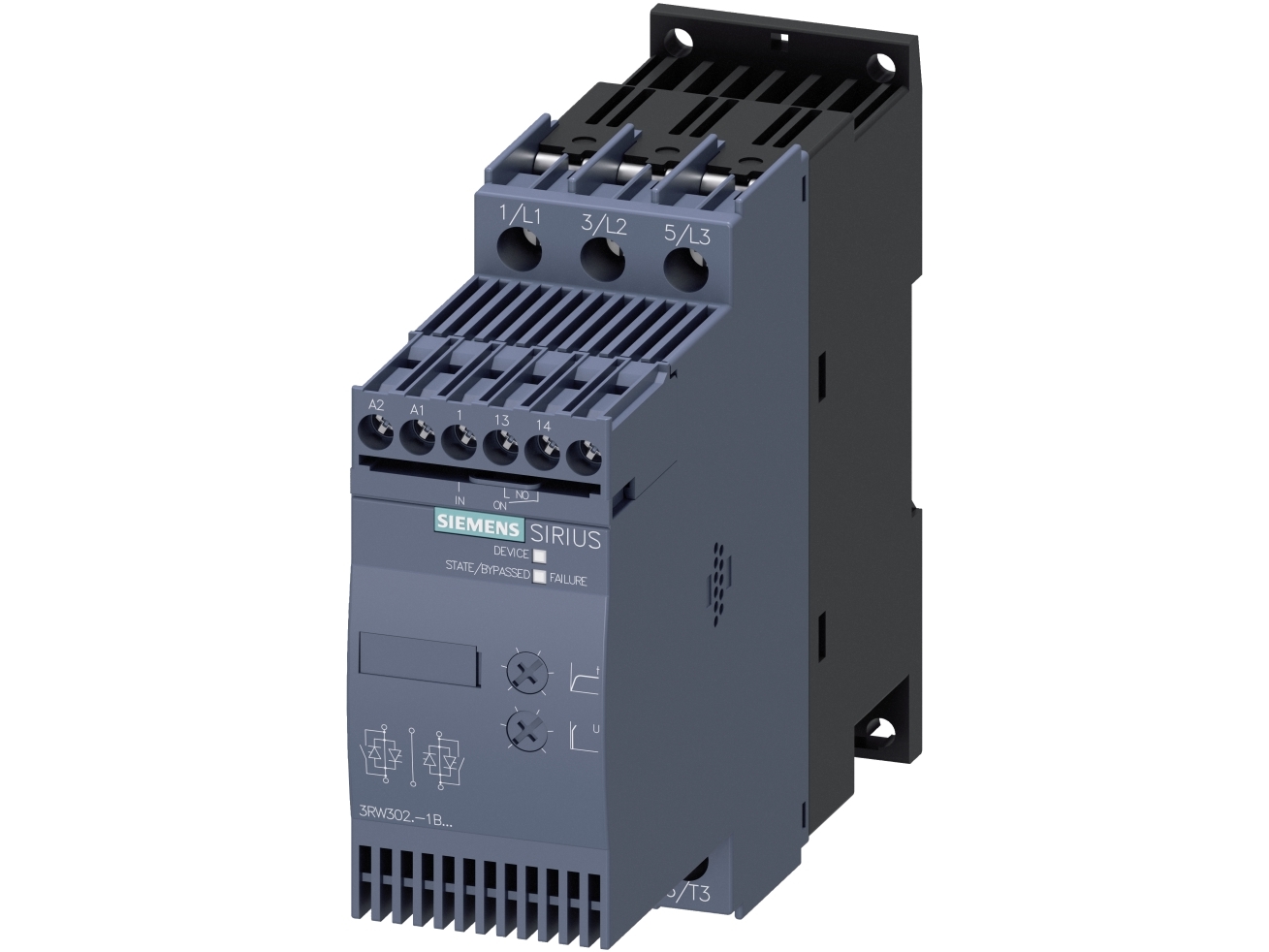 Siemens 3RW3028-1BB04 3RW30281BB04 Softstarter Motoreffekt ved 400 V 18,5 kW 480 V Nominel strøm 38 A, IP20, 617 g, 183 mm, 155 mm, 58 mm