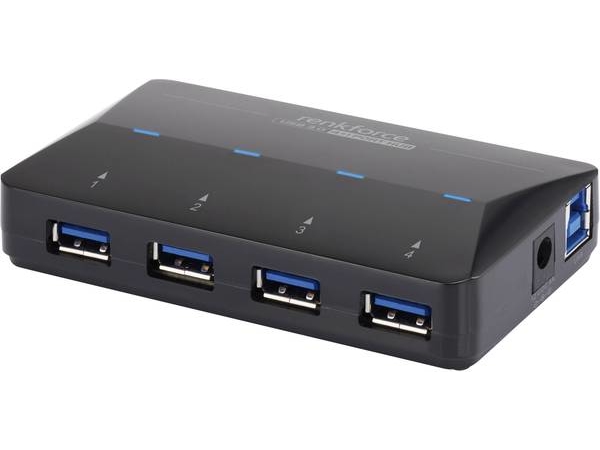 Renkforce Rf-3806031, Usb 3.2 Gen 1 (3.1 Gen 1) Type-B, Usb 3.2 Gen 1 (3.1 Gen 1) Type-A, 5000 Mbit/S, Sort, Strøm, 12 V