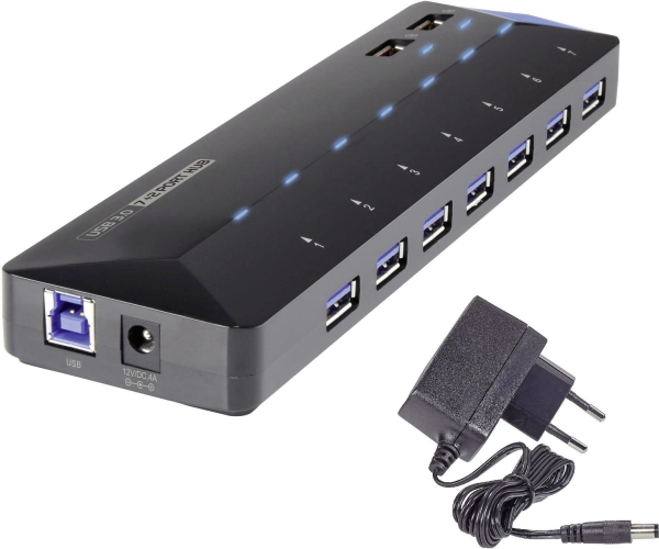 Renkforce Rf-3806034, Usb 3.2 Gen 1 (3.1 Gen 1) Type-B, Usb 3.2 Gen 1 (3.1 Gen 1) Type-A, 5000 Mbit/S, Sort, Strøm, 12 V