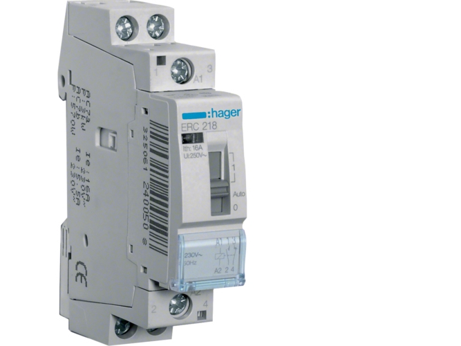 Hager Erc218, Grau, 1 - 10 Mm², 230 V, 50 Hz, 16 A, 17,85 X 60 X 83 Mm