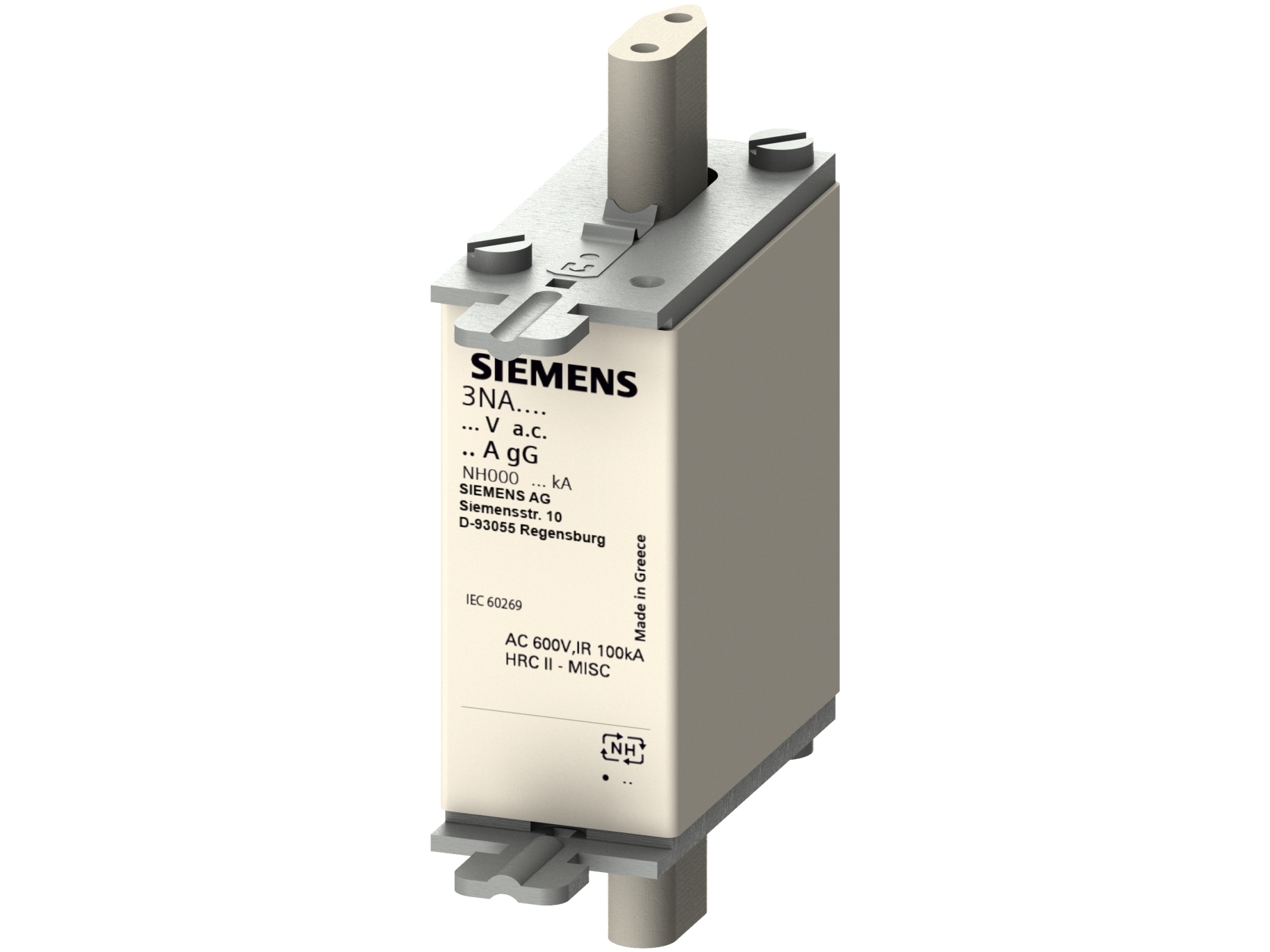 Siemens 3NA38046 sikringsindsats, sikringsstørrelse = 0,4 A, 690 V, 3 stk., 65 mm, 84 mm, 62 mm, 128 g