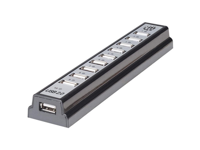 Manhattan 161572, Usb 2.0, Usb 2.0, 480 Mbit/S, Sort, Sølv, Plast, Strøm