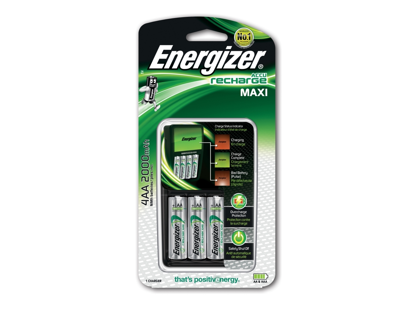 Energizer Maxi Charger, Nikkel-Metalhydrid (Nimh), Overopladning, Aa, Aaa, 4 Stk, Batterier Inkluderet