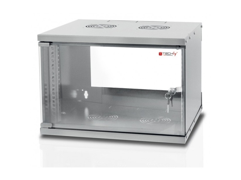 Techly I-Case El-1009G32, Wandmontiertes Regal, 9U, 50 Kg, Sperrschloss, 14,7 Kg, Grau