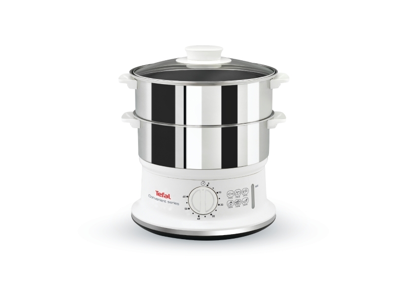 Tefal Convenient Series Dampfgarer Vc1451, 2 Korb/Körbe, Weiß, Edelstahl, Freistehend, Drehregler, Vorderseite, Edelstahl
