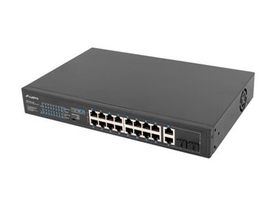 Lanberg Rsfe-16P-2C-250 - Switch - Ikke Administreret - 16 X 10/100 (Poe+) + 2 X Combo Gigabit Sfp/Rj-45 (Uplink) - Monterbar På Stativ - Poe+ (250 W
