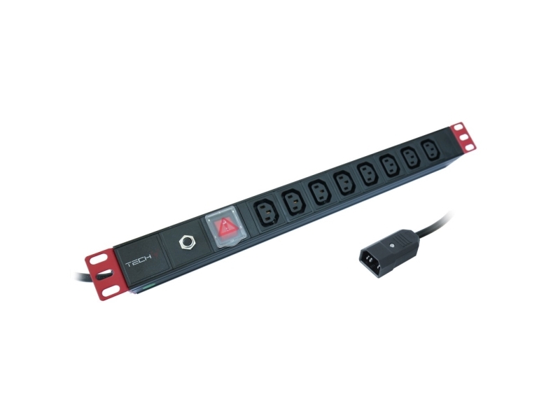 Techly I-Case Strip-8C, 1U, Schwarz, 8 Ac-Ausgänge, C13-Koppler, C14-Koppler, 2 M