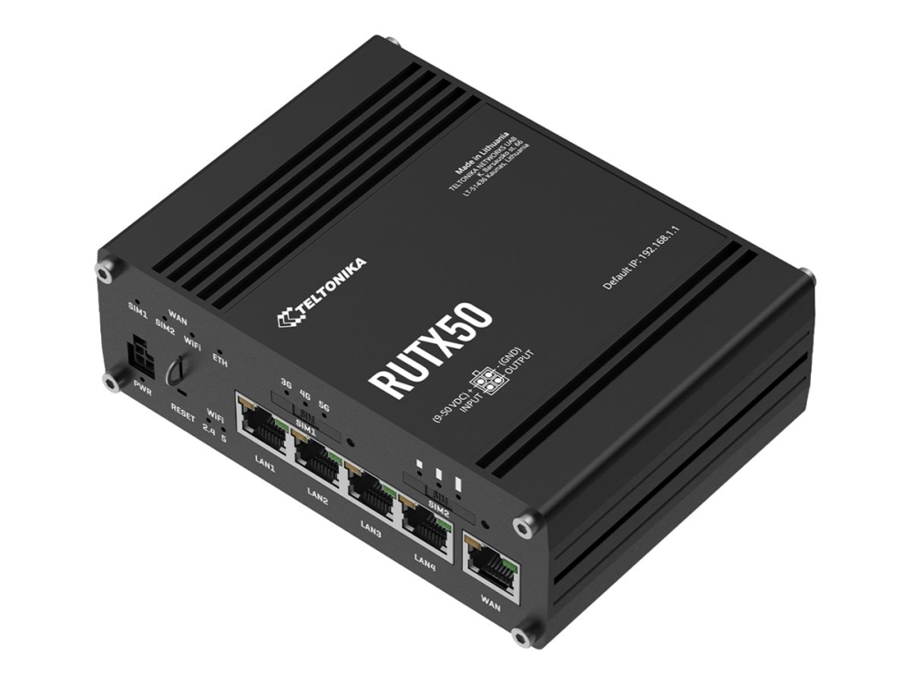 Teltonika Rutx50 - Trådløs Router - Wwan 4-Port Switch - 1Gbe Dual Band - 5G, 4G, 3G - Din Monterbar På Skinne, Overflademonterbar, Væg-Monterbar